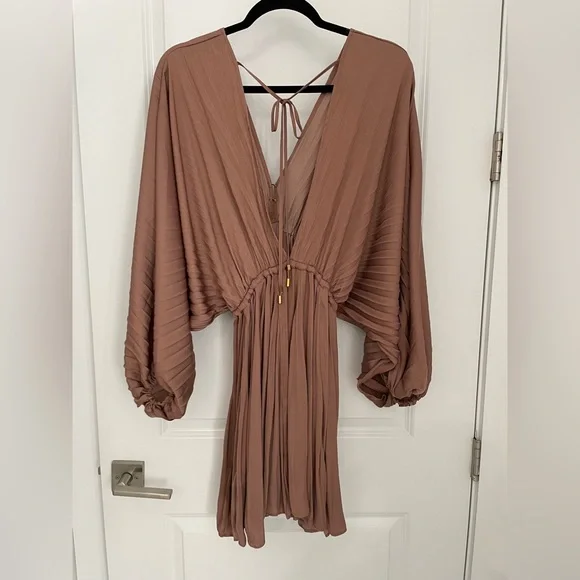 Free People Arzel Mini Dress Long Sleeve Cinnamon Size Small Pleated Boho.    11 - Picture 2 of 16